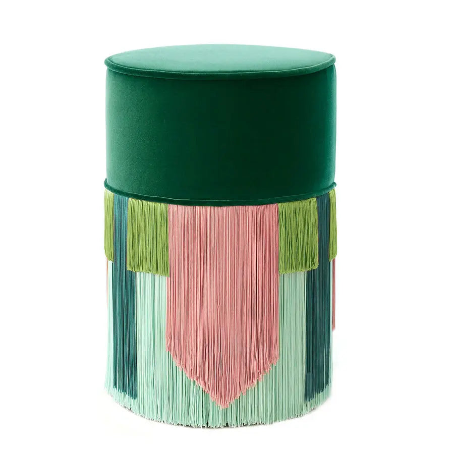 Luxurious Velvet Round Ottoman Footstool with Elegant Tassels for Living Room Decor