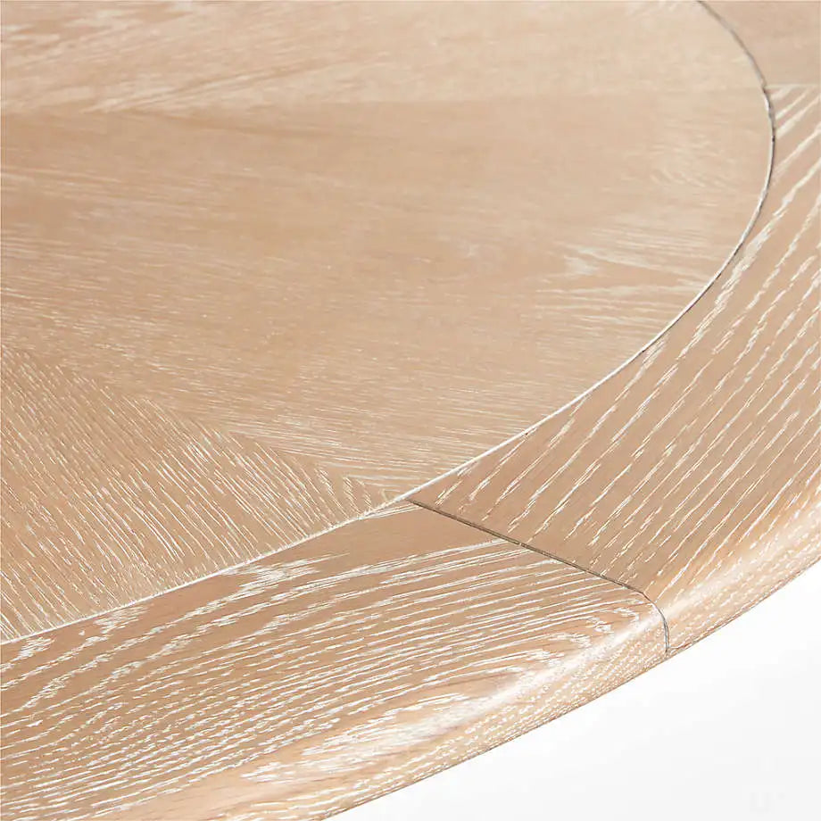 48-inch Round Whitewashed Natural Oak Wood Dining Table with Geometric Base