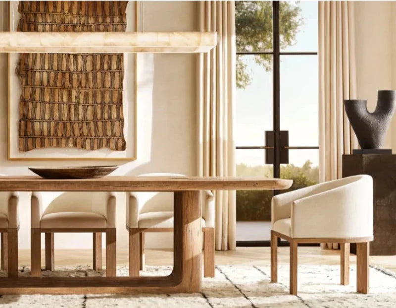 Rustic Solid Oak Wood Dining Table for Home & Restaurant, Customizable