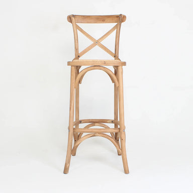 Elegant Oak Finish Cross Back Counter Stool with Woven Rattan Seat