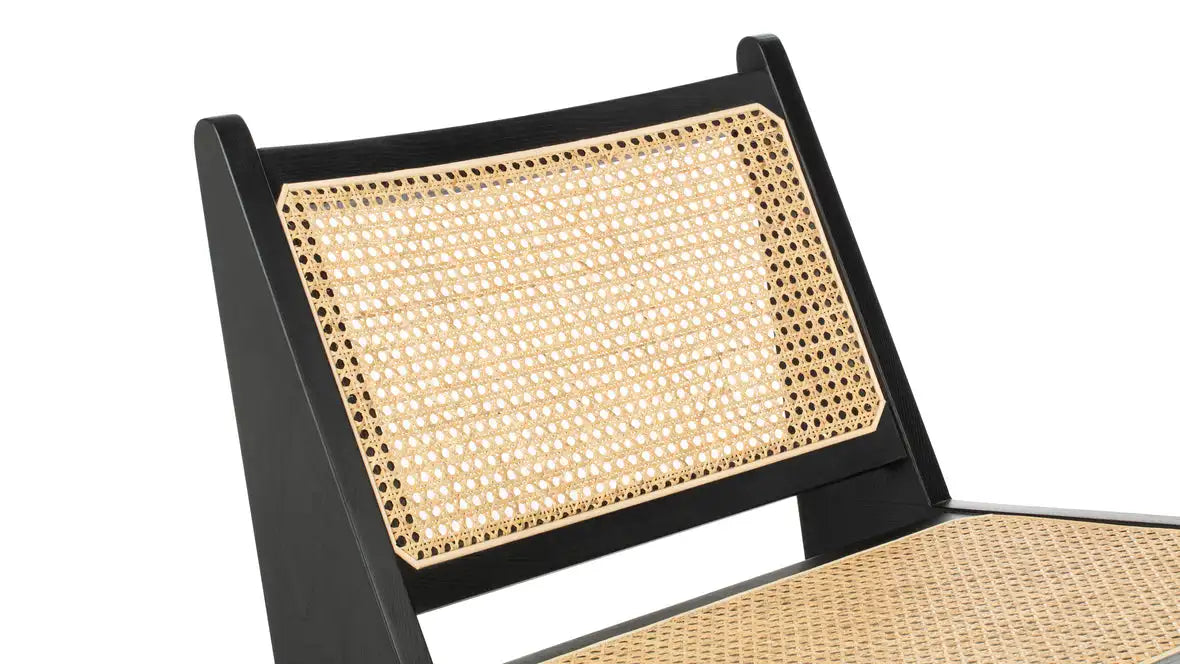 Modern Natural Rattan Cane Lounge Chair, Oak Frame, Backrest, Living Room Accent