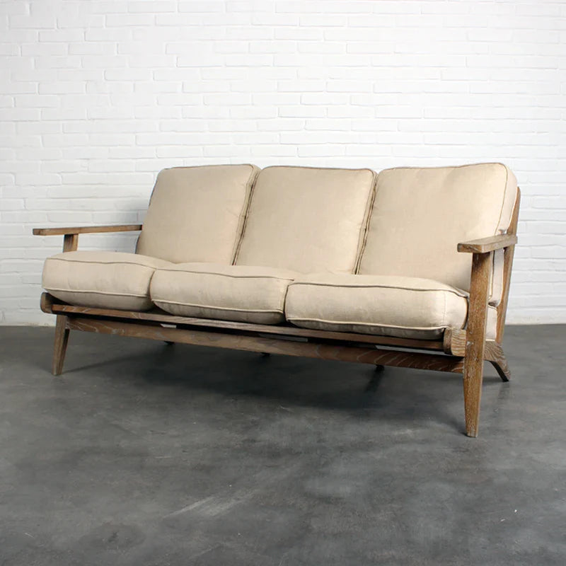 Elegant Solid Oak Recliner Lounge Chair with Plush Linen Upholstery