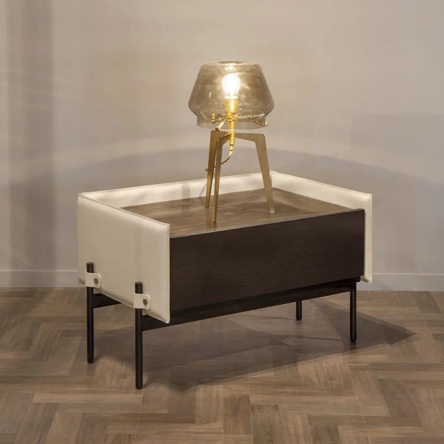 Modern Italian Luxury Stainless Steel Saddle Leather Rectangular Nightstand Table