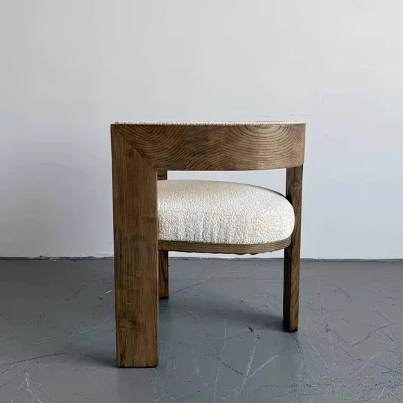 Elegant Modern Oak Wood Dining Arm Chair: Curved Design, Plush Upholstery