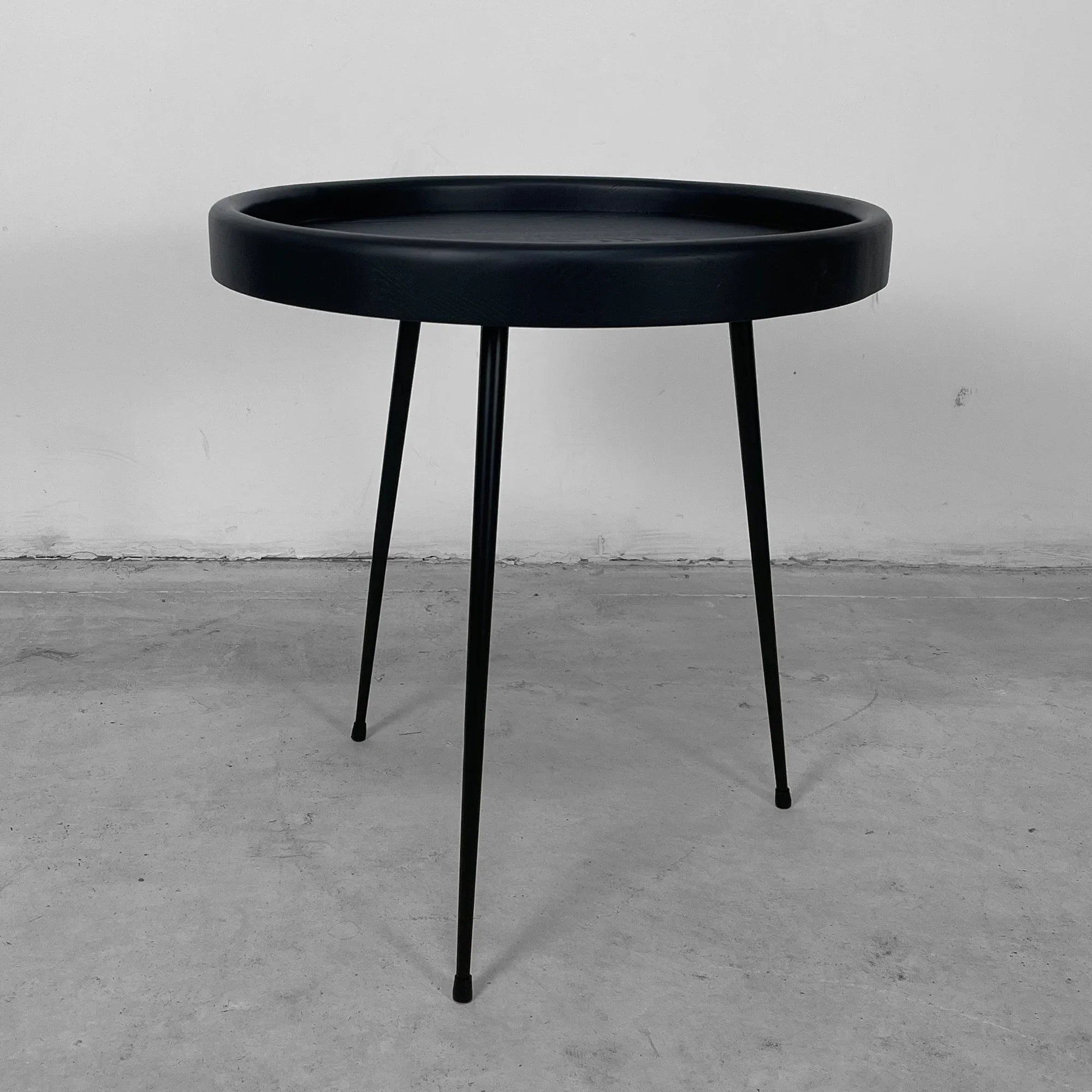 Solid Oak Round Side Table, Black Metal Legs, Living Room Accent