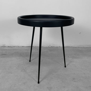 Solid Oak Round Side Table, Black Metal Legs, Living Room Accent