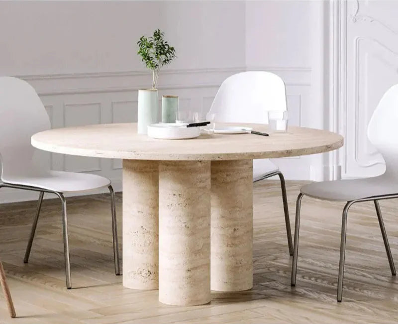 Elegant Natural Travertine Round Coffee Table – Modern Living Room Centerpiece