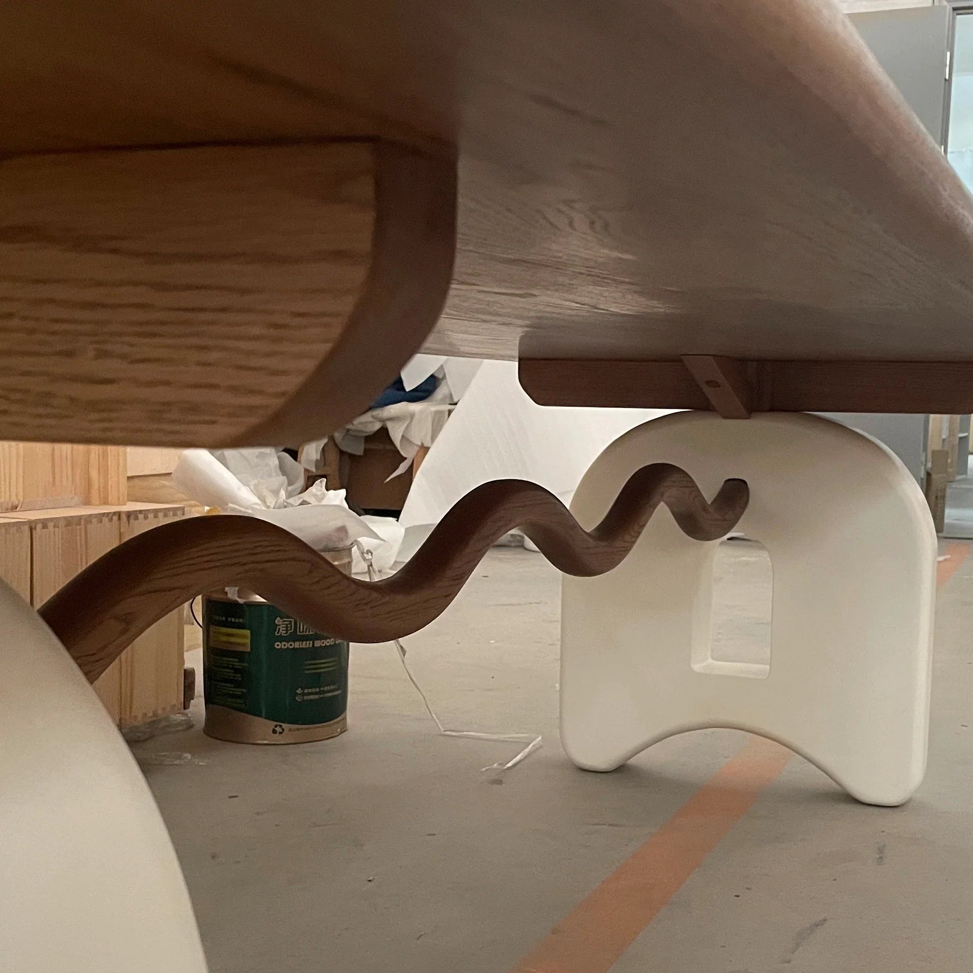 Elegant French Cream Sculptural Solid Oak & Birch Dining Table