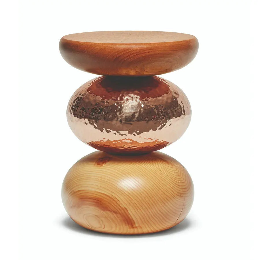 Luxury Italian Solid Wood Stacked Pebble Side End Coffee Table