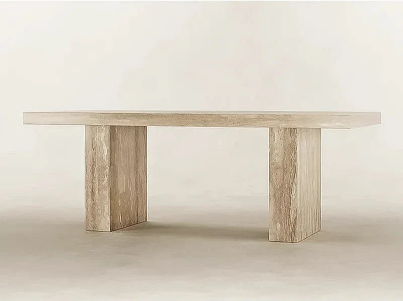 Tostone Modern Travertine Cream Dining Table, Minimalist Design, Natural Stone