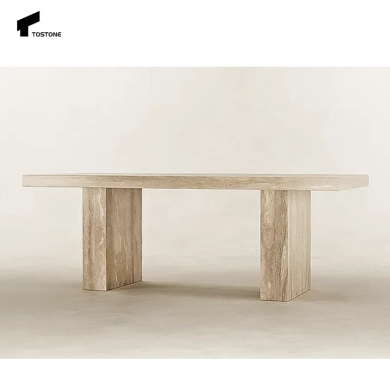 Tostone Minimalist Travertine Cream Dining Table for Contemporary Dining Room Design