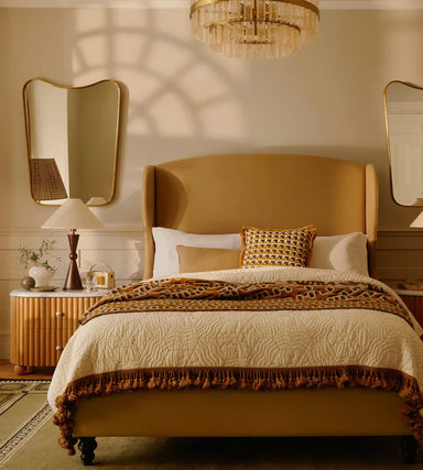 Luxurious Handcrafted Oak Veneer Modern Stylish Bed for Villas & Apartments