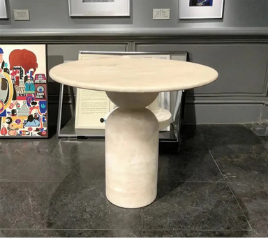 Elegant Beige Travertine Side Table: Modern Natural Stone Accent Furniture