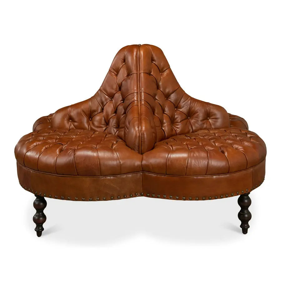 Vintage Tufted Faux Leather Round Lobby Sofa Set for Salon