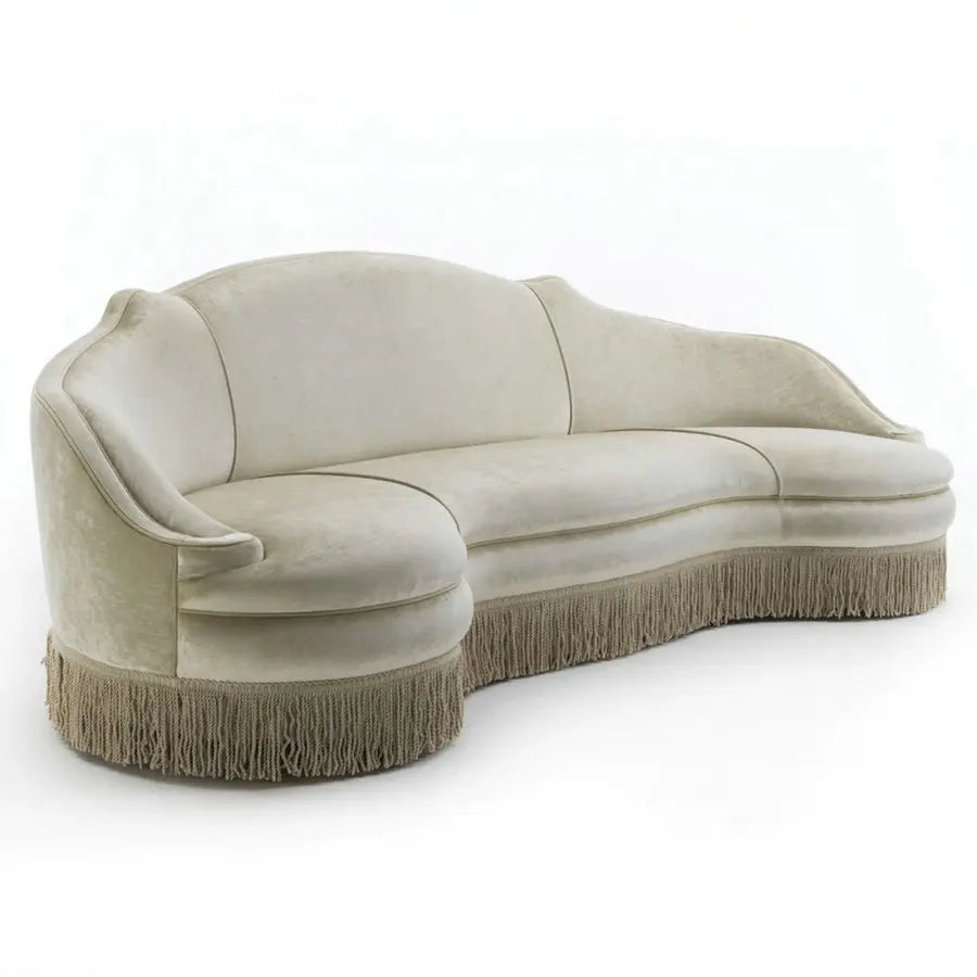 Elegant Velvet Curved Fringe Sofa with Tassels for Luxurious Living