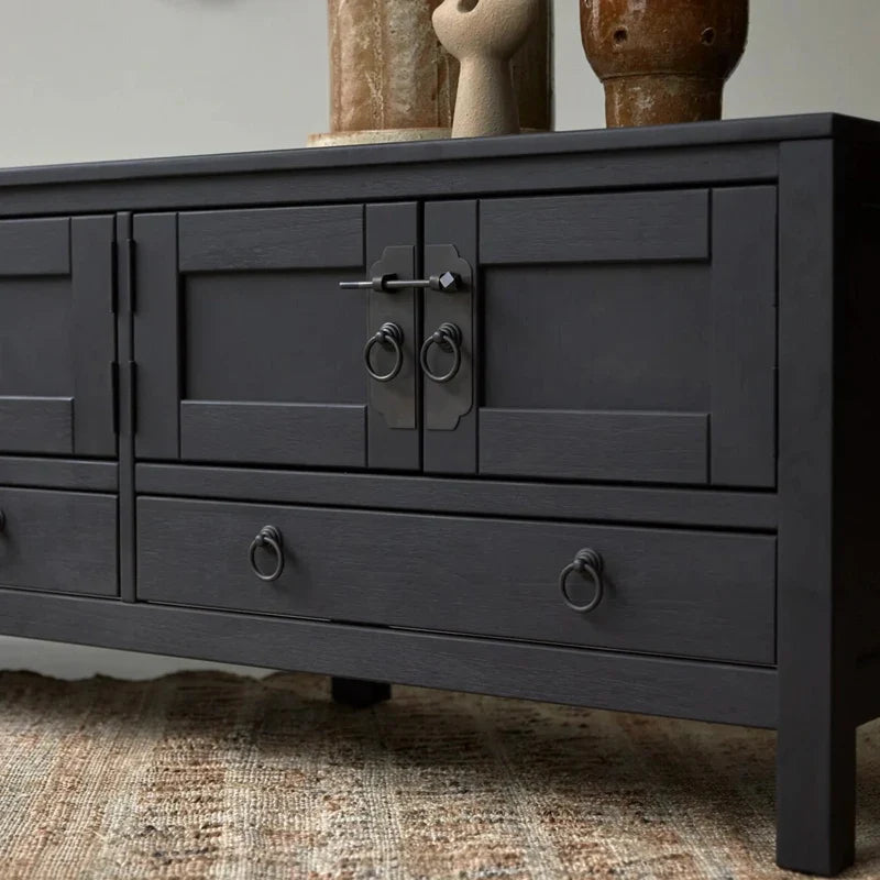 Modern Black Oak Sideboard Cabinet: Nordic Design Storage for Living Room