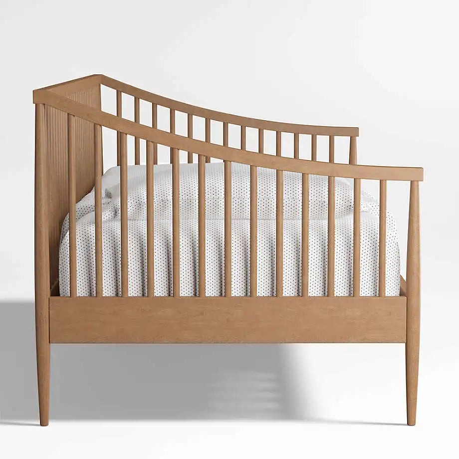 Charming Solid Oak Spindle Daybed with Trundle for Kids & Guest Rooms