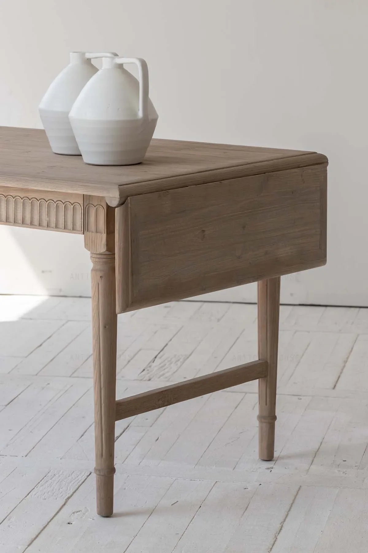 Mid-Century Modern Pine Wood Dining Table, Extendable Antique Style Furniture