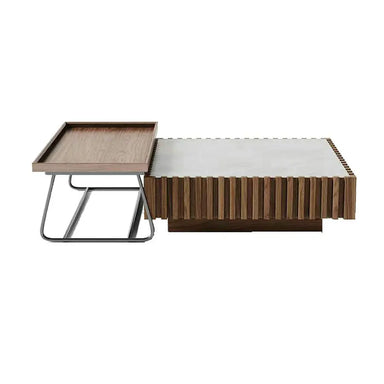 Modern Marble Top Coffee Table or Walnut Wood Rectangular Side Table