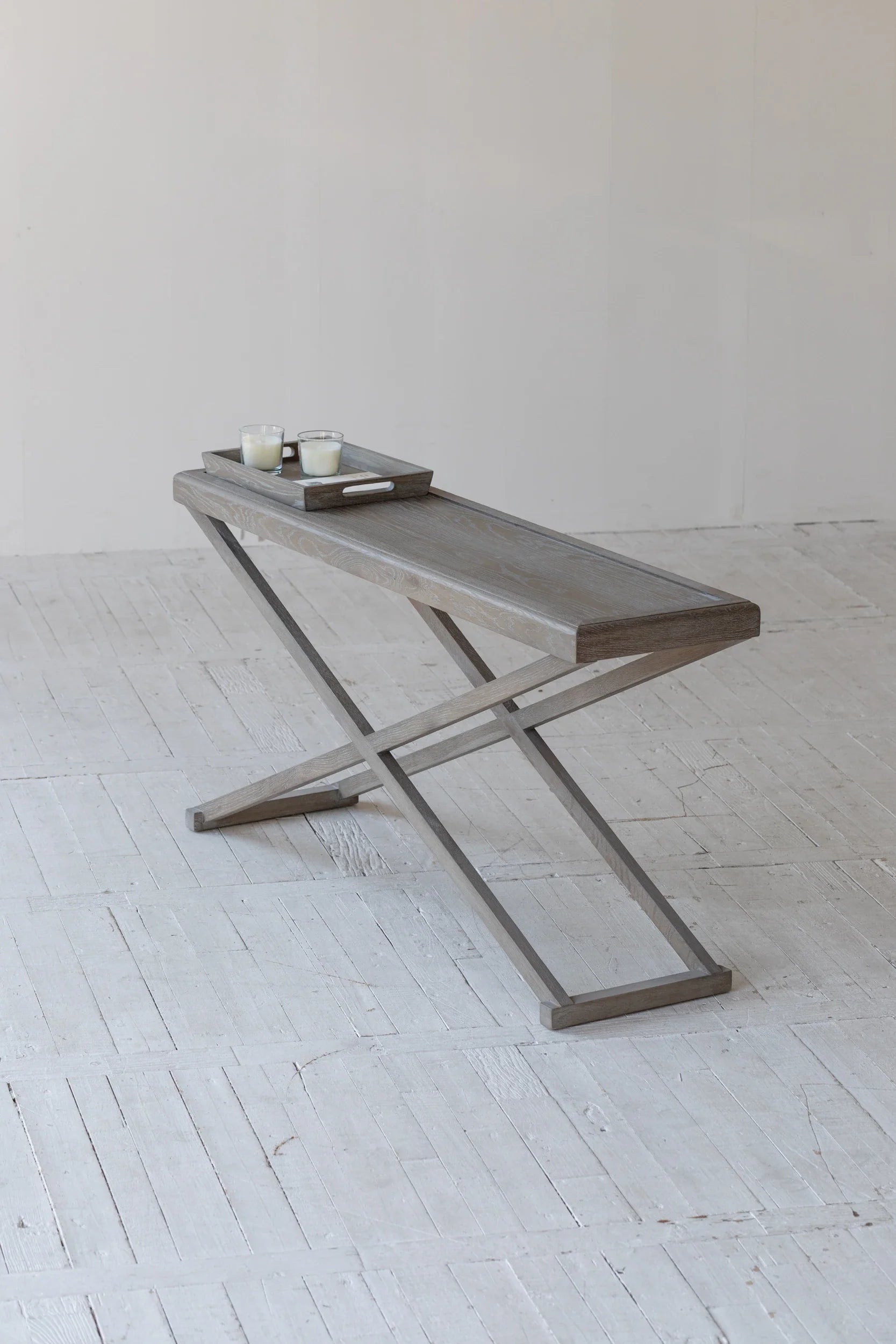 Elegant Scandinavian Solid Oak Wood Console Table with One Removable Tray