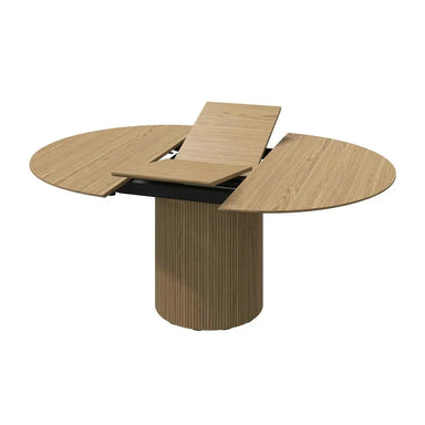 Stylish Fluted Oak Veneer Round Extendable Modern Wood Dining Table