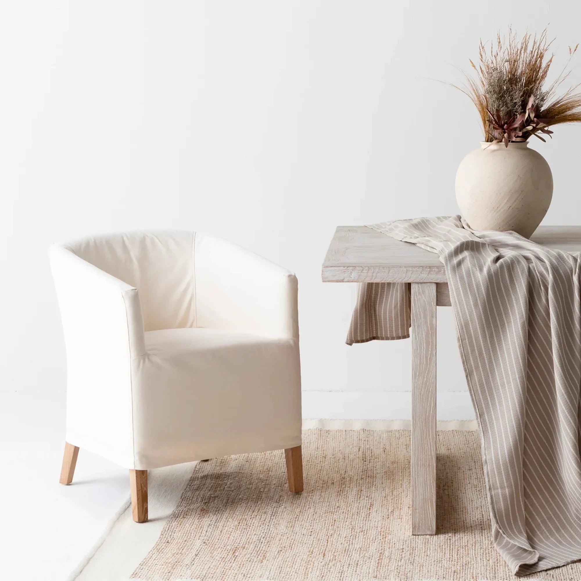 Elegant French Style Linen Dining Chair with Removable Cover, Solid Wood Frame