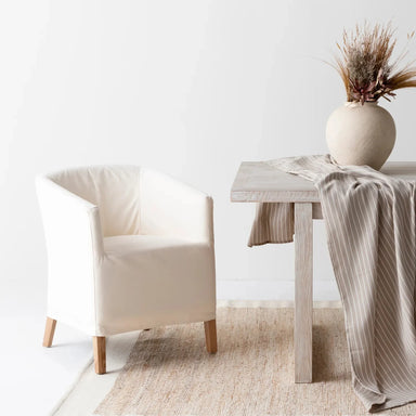 Elegant French Style Linen Dining Chair with Removable Cover, Solid Wood Frame