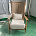 Elegant High Back Rattan Cane Solid Oak Wood Linen Seat Accent Chair