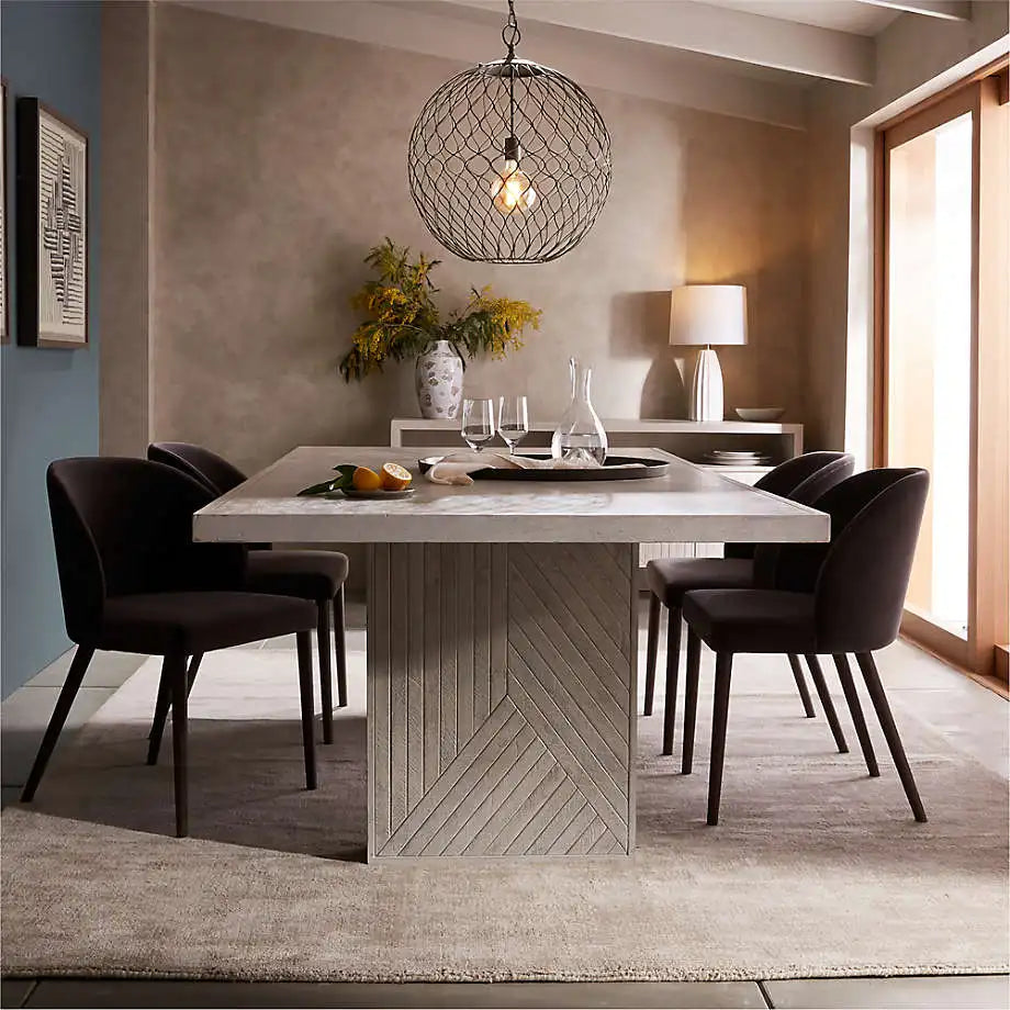 Luxury Italian Grey Velvet Dining Chair with Solid Oak Wood Frame