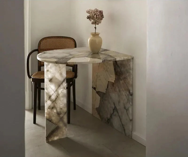 Elegant Translucent Natural Marble Console Table for Entryway Living Room Decor