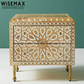 Elegant French Style Carved Ash Wood Nightstand with Gold Stainless Steel Legs