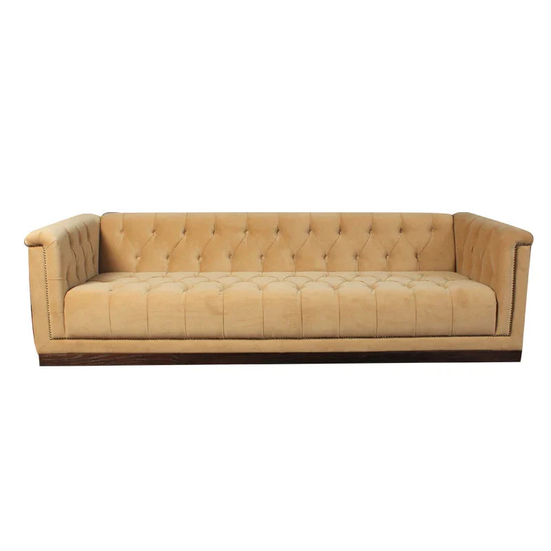 Luxurious Chesterfield Velvet Sofa Couch - Elegant Oak Wood Frame, 3-Seater