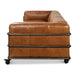 Industrial Vintage PU Leather Sofa with Cast Iron Wheels, Aged Couch