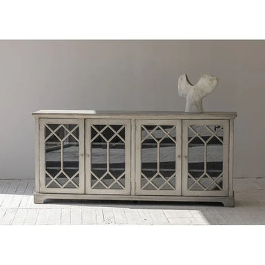 Elegant Mid-Century French Style Solid Recycled Pine Sideboard with Glass