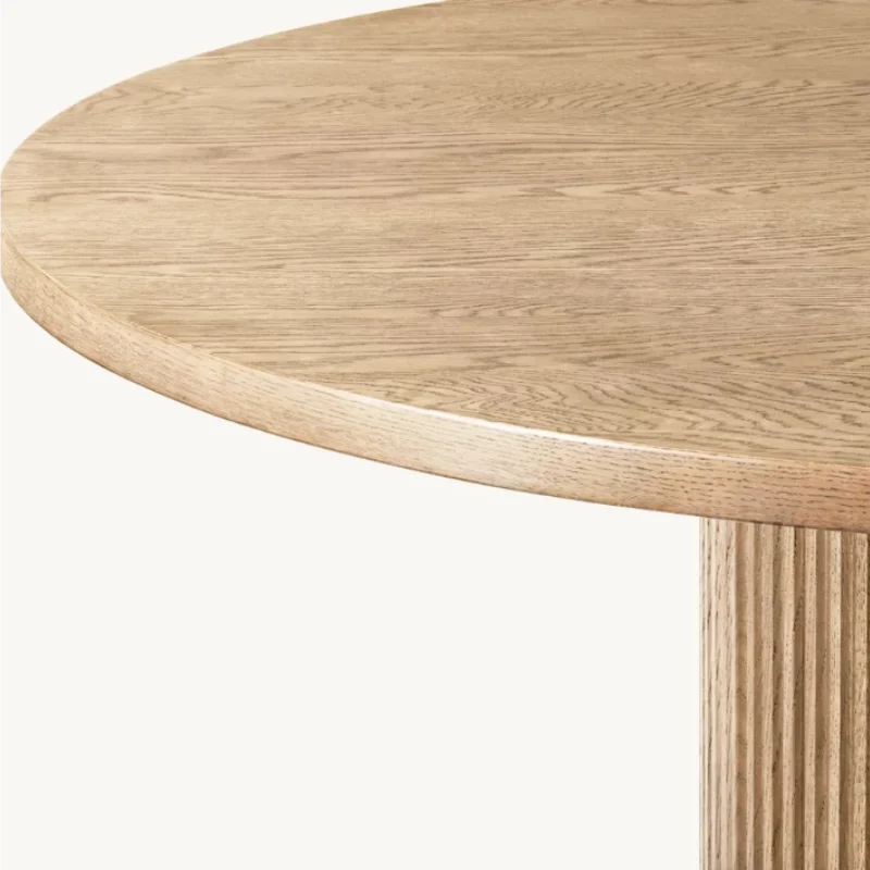 Vintage Solid Oak Round Handcrafted Timeless Dining Table — Woven Space