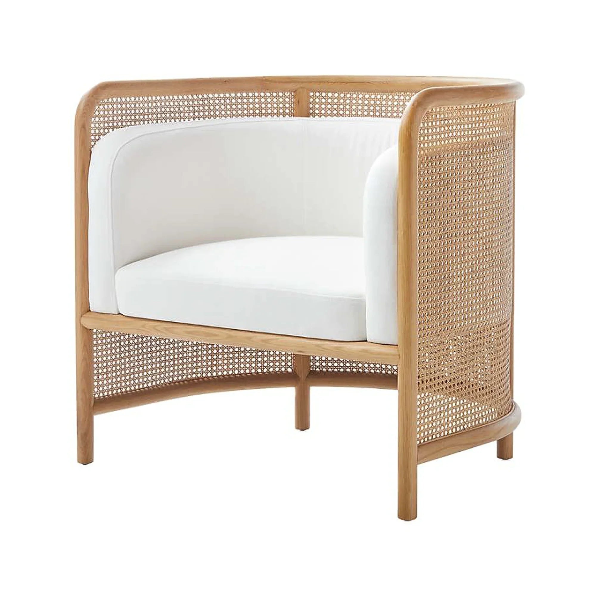 Nordic Rattan Cane Back White Accent Chair - Solid Oak Living Room Furniture