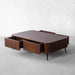Elegant Solid Oak Wood Slat-Frame Coffee Table with Rounded Edges Storage