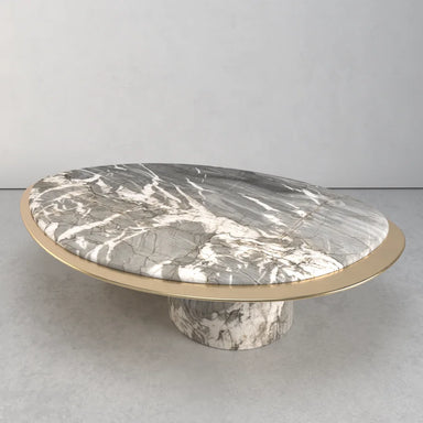 Luxury Designer Oval Leaf Calacatta Viola Marble Top Gold Stainless Steel Coffee Table