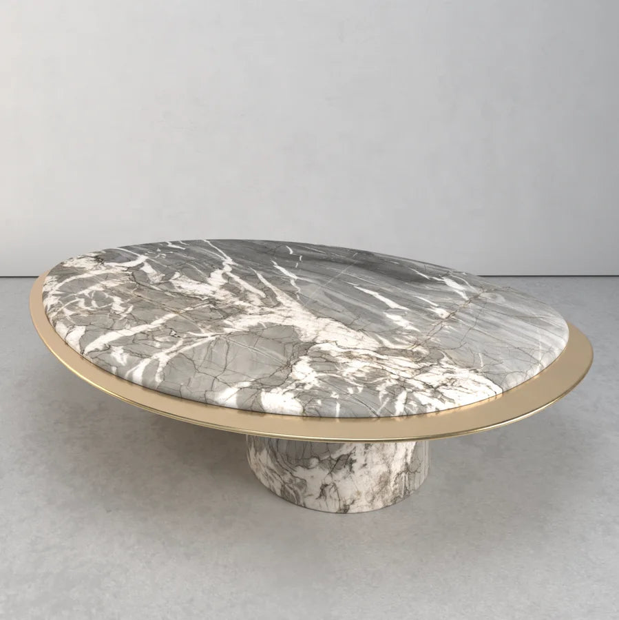 Luxury Designer Oval Leaf Calacatta Viola Marble Top Gold Stainless Steel Coffee Table