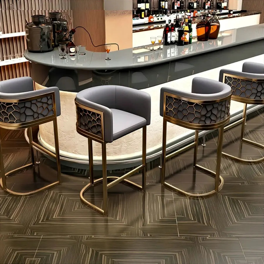 Premium Italian Design Faux Leather Gold Metal Bar Stool Counter Height