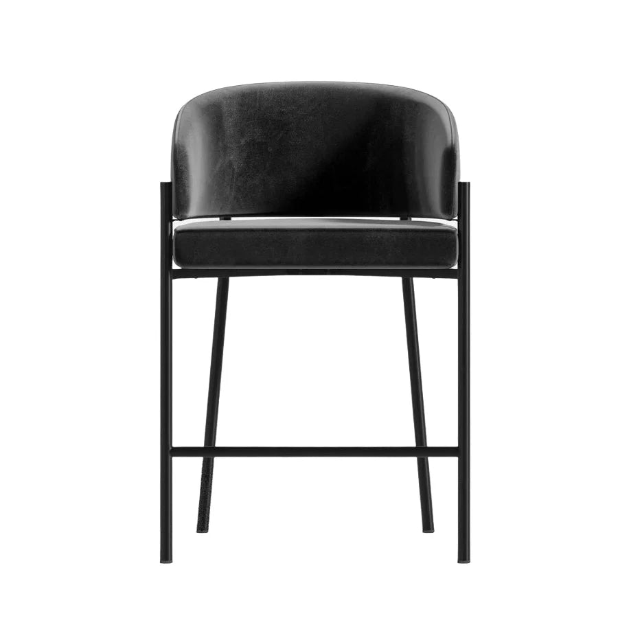Modern Velvet Counter Height Bar Stool with Powder-Coated Black Metal Frame