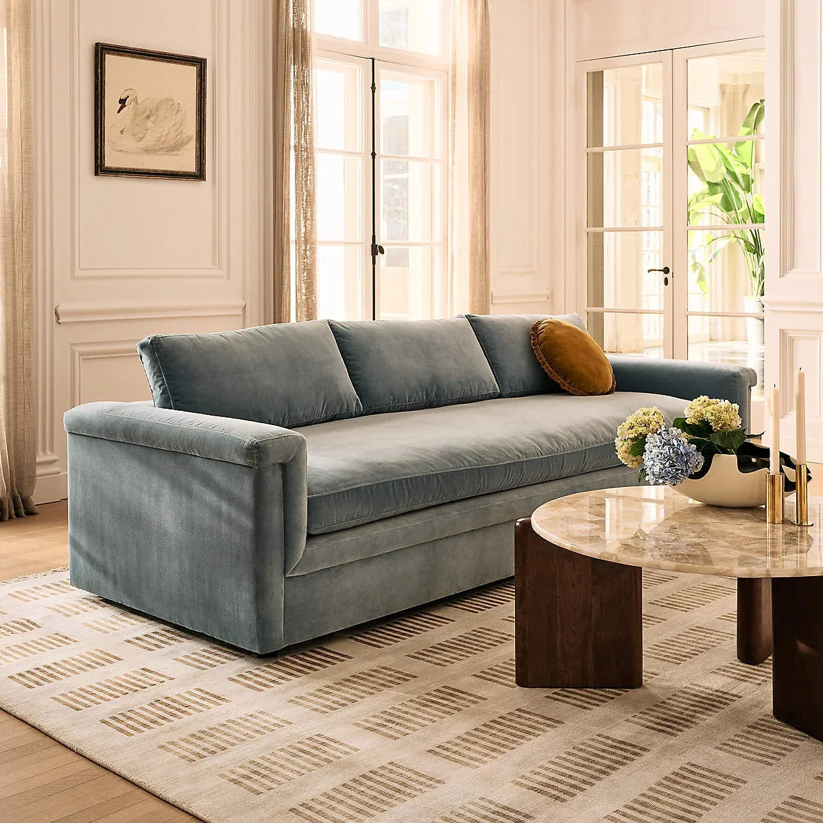 Luxurious Light Blue Performance Velvet Sectional Sofa for Modern Living Rooms