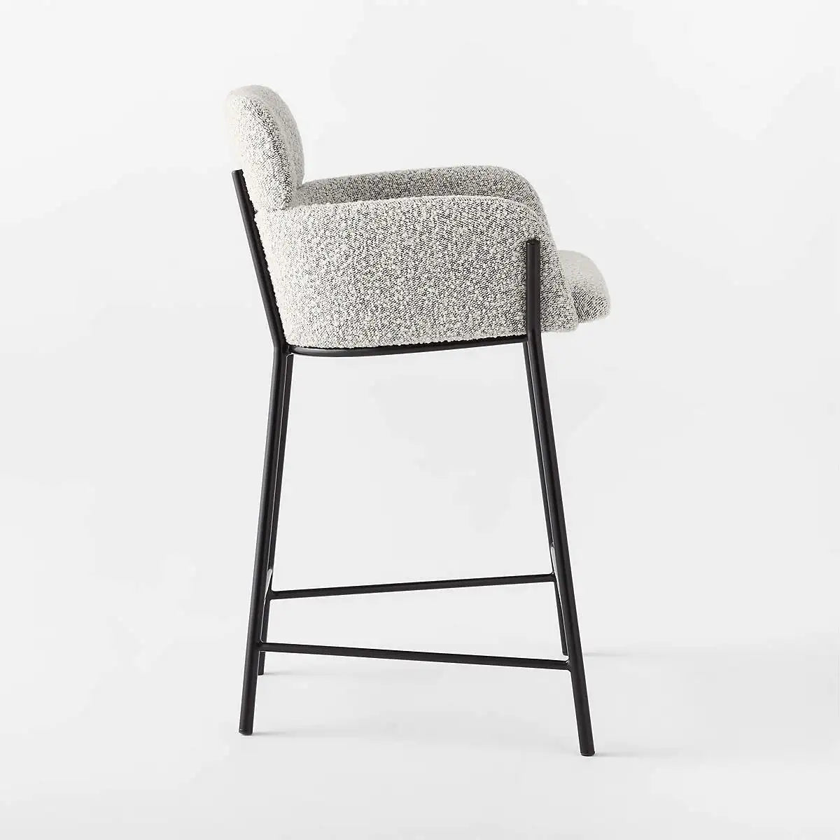 Modern Boucle Velvet Upholstered High Bar Stool with Armrest - Counter Height Chair