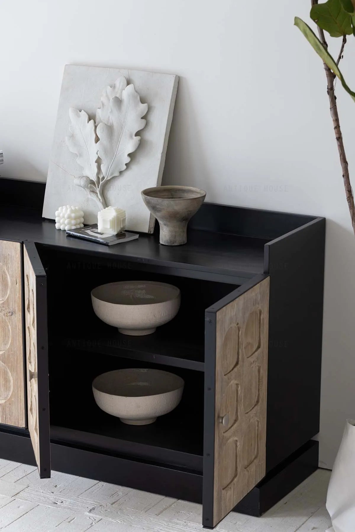 Minimalist Nordic Recycled Pine Wood Sideboard Cabinet - Antique Living Room Storage