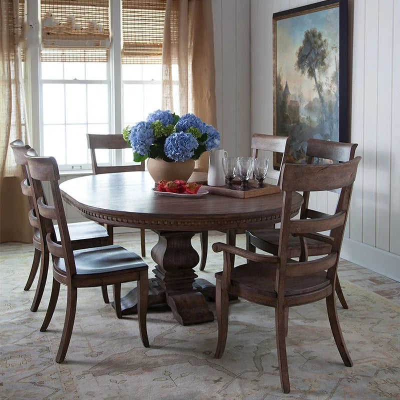 Rustic American Solid Wood Dining Table - Vintage Farmhouse Style, Custom Colors