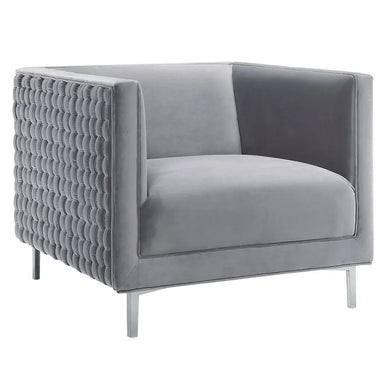 Elegant Gray Velvet Upholstered Modern Accent Arm Chair for Living Room Dining