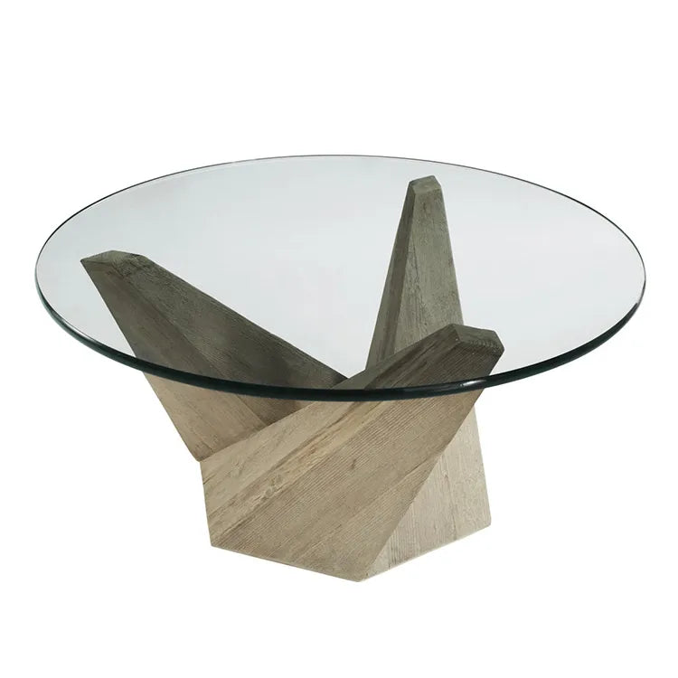 Luxury Contemporary European Round Glass Top Coffee Table with Durable Wood Base