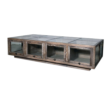 Elegant Glass Top Solid Oak Wood Coffee Table with Storage Drawers
