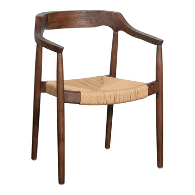 Durable Solid Oak Wood Low Back Arm Dining Chair with Woven Rush Seat