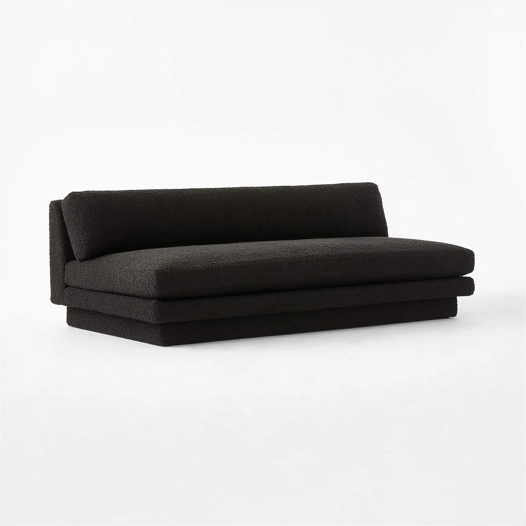 Plinth 80-inch Armless Black Boucle Sofa: Modern Solid Wood Living Room